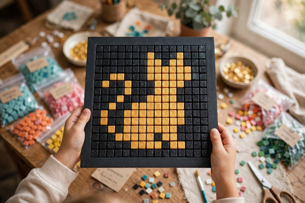DIY Cat Mosaic Kit – Black & Gold Pixel Art Craft Kit