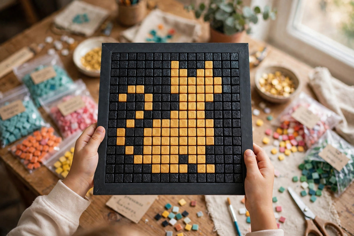 DIY Cat Mosaic Kit – Black & Gold Pixel Art Craft Kit