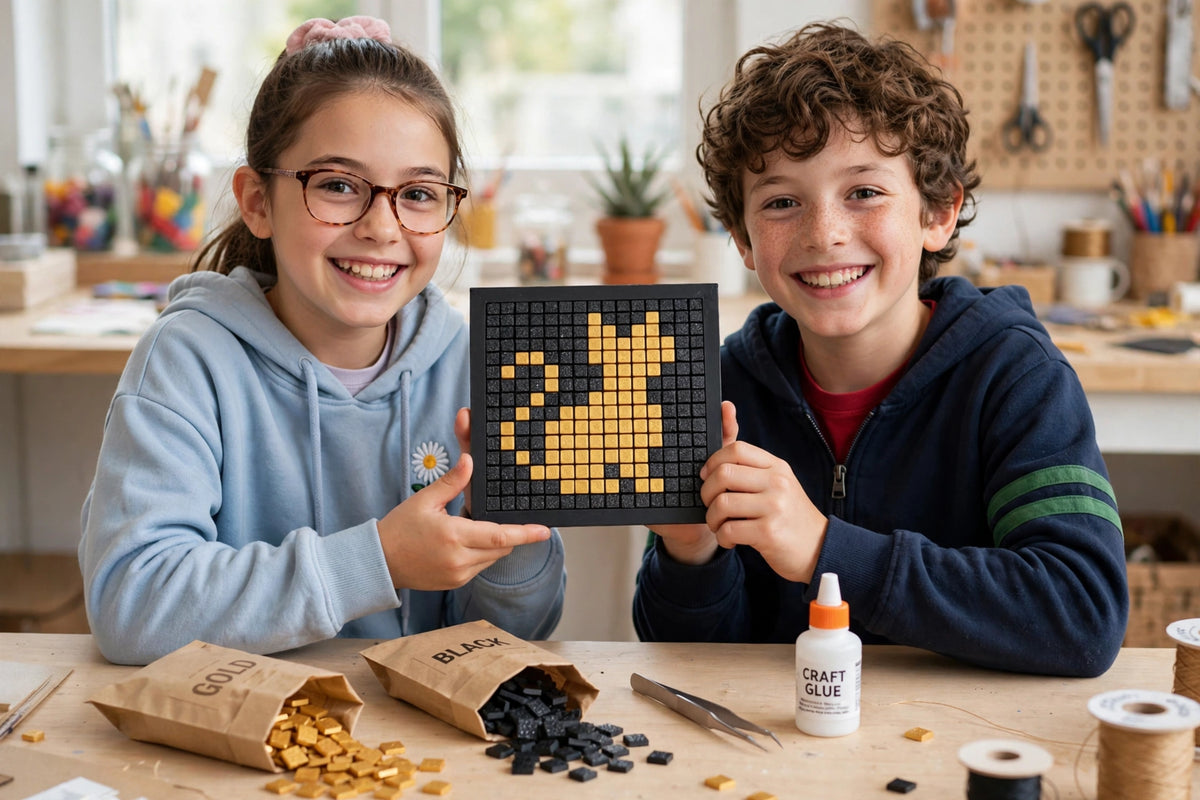 DIY Cat Mosaic Kit – Black & Gold Pixel Art Craft Kit