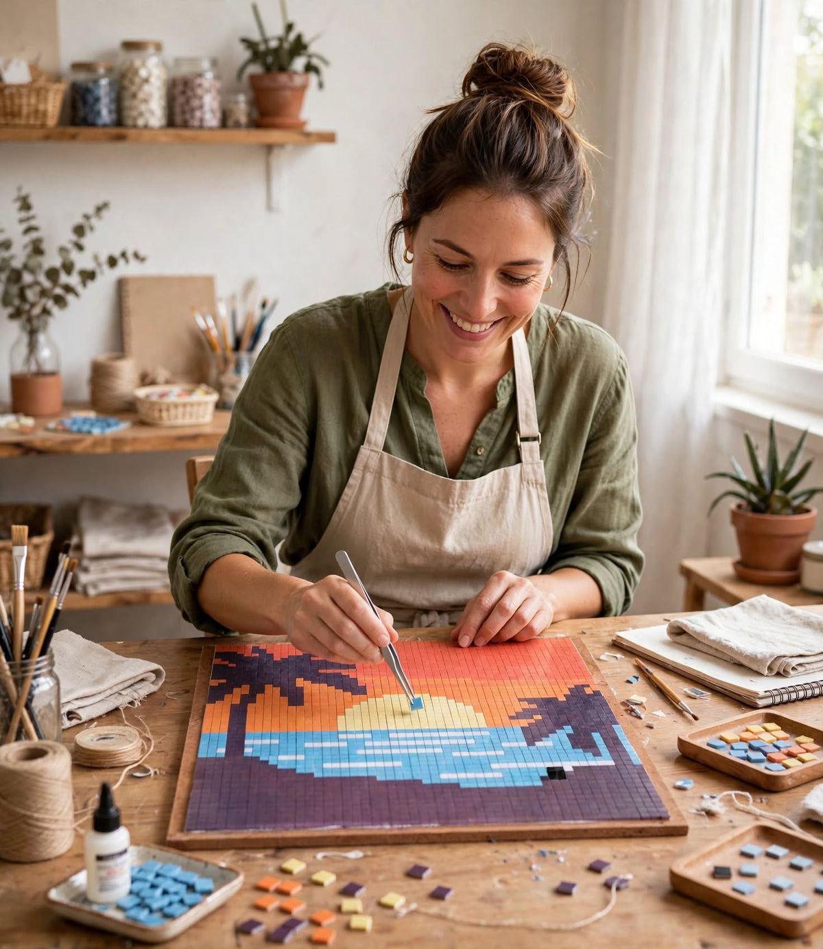 Sunset Palm Tree Pixel Mosaic Kit – DIY Mosaic Art Kit 38x38cm