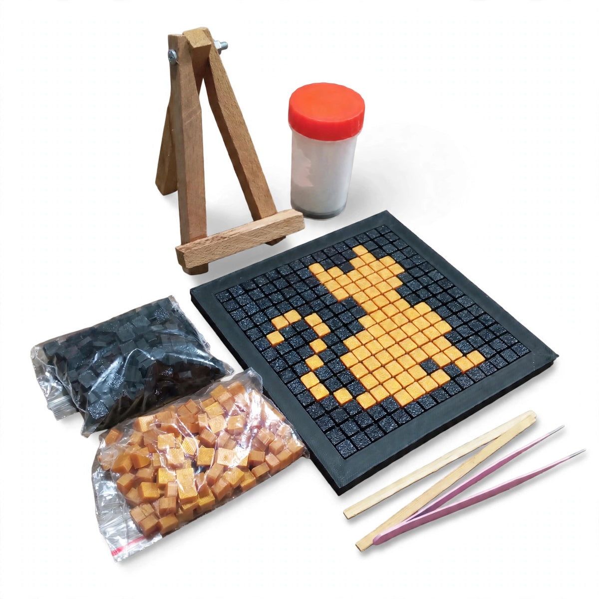 DIY Cat Mosaic Kit – Black & Gold Pixel Art Craft Kit
