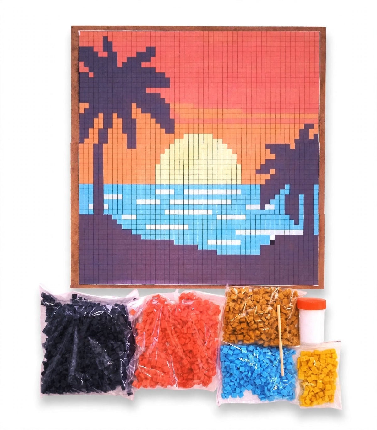 Sunset Palm Tree Pixel Mosaic Kit – DIY Mosaic Art Kit 38x38cm