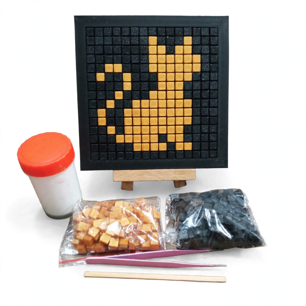 DIY Cat Mosaic Kit – Black & Gold Pixel Art Craft Kit