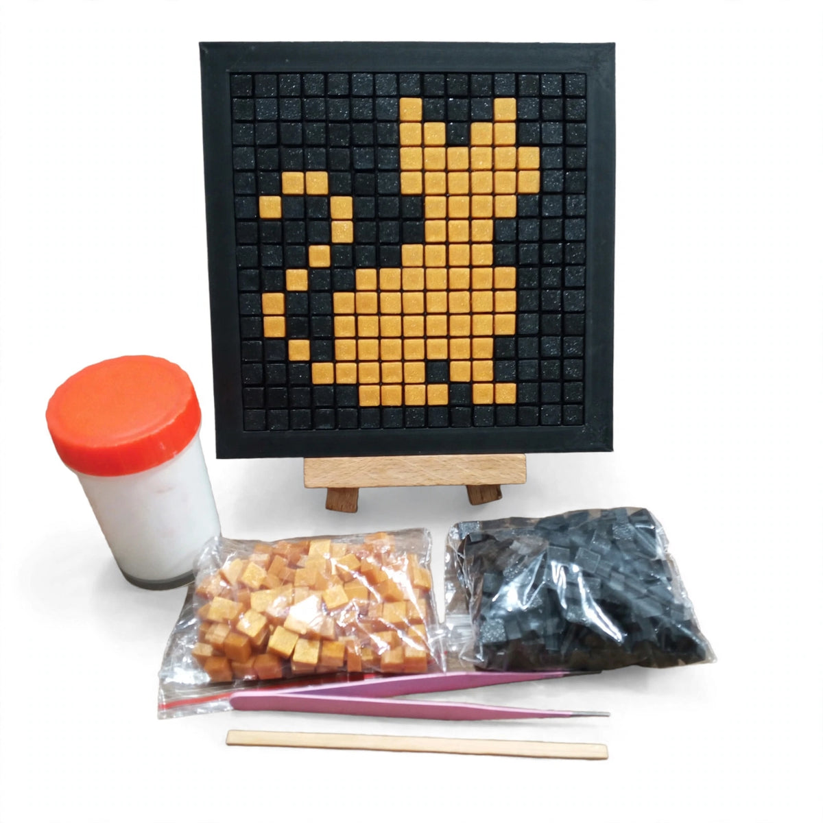 DIY Cat Mosaic Kit – Black & Gold Pixel Art Craft Kit
