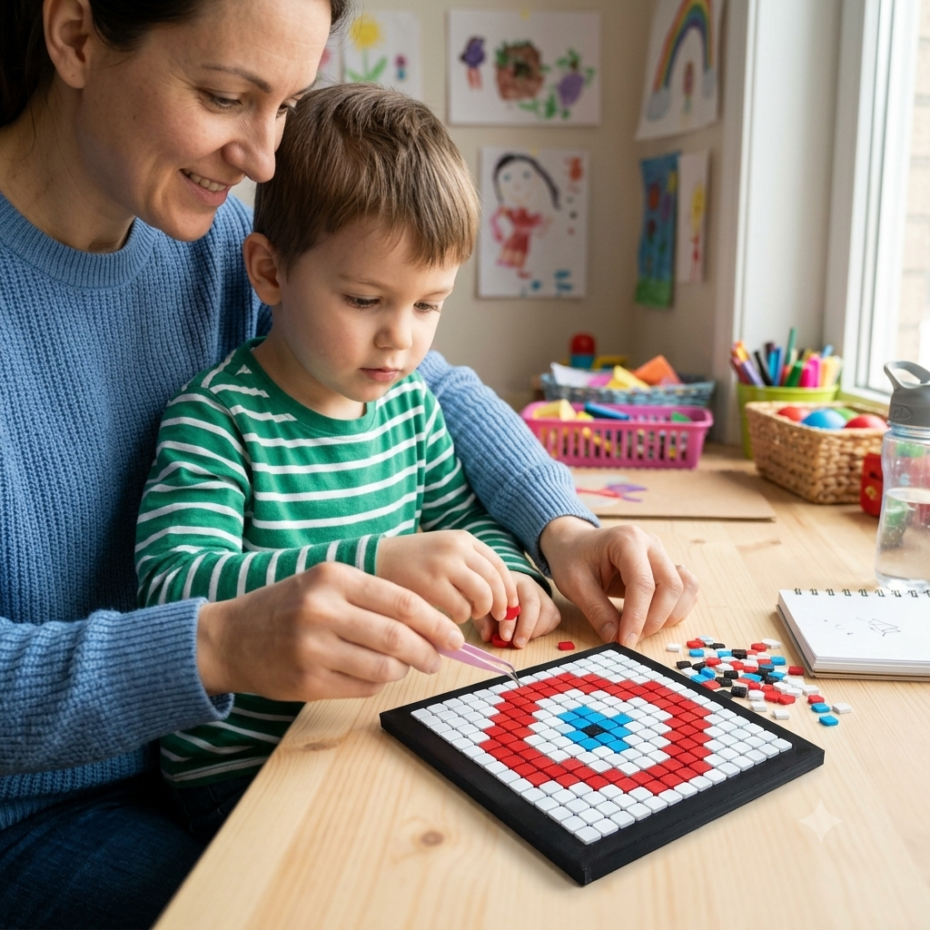 DIY Evil Eye Mosaic Kit – Turkish Nazar Wall Art – Pixel Art Craft Kit for Kids & Adults