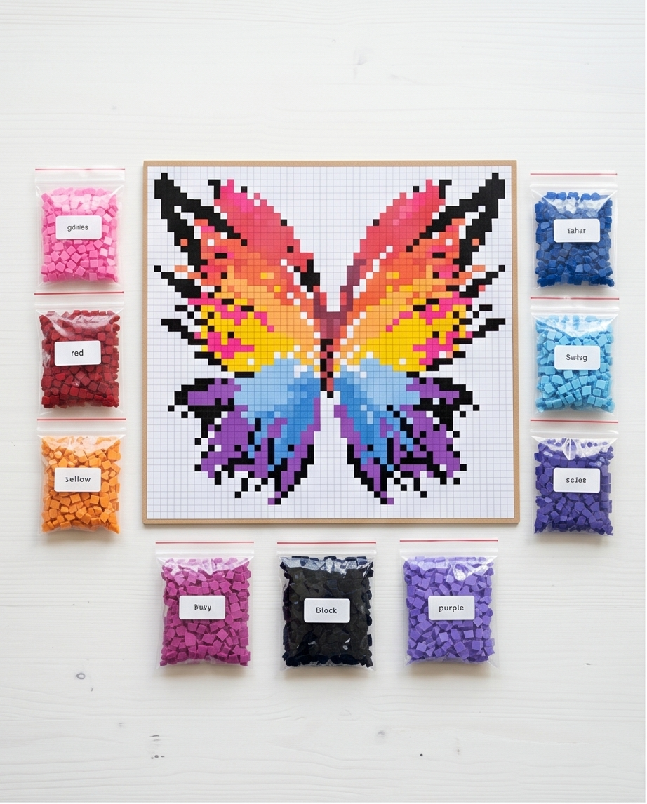 Butterfly Mosaic Kit – DIY Pixel Art Craft Kit for Adults